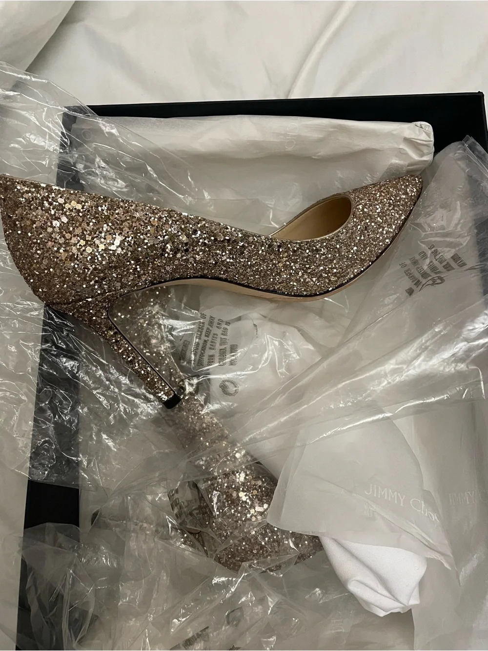 Jimmy Choo Glitter Pointed-Toe Pumps in Gold